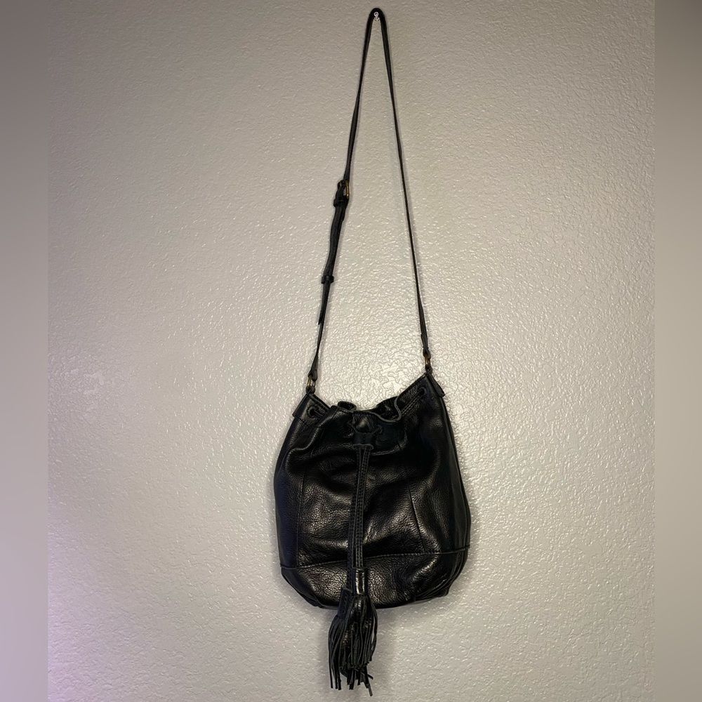 Lucky Brand Black Leather Drawstring Purse
